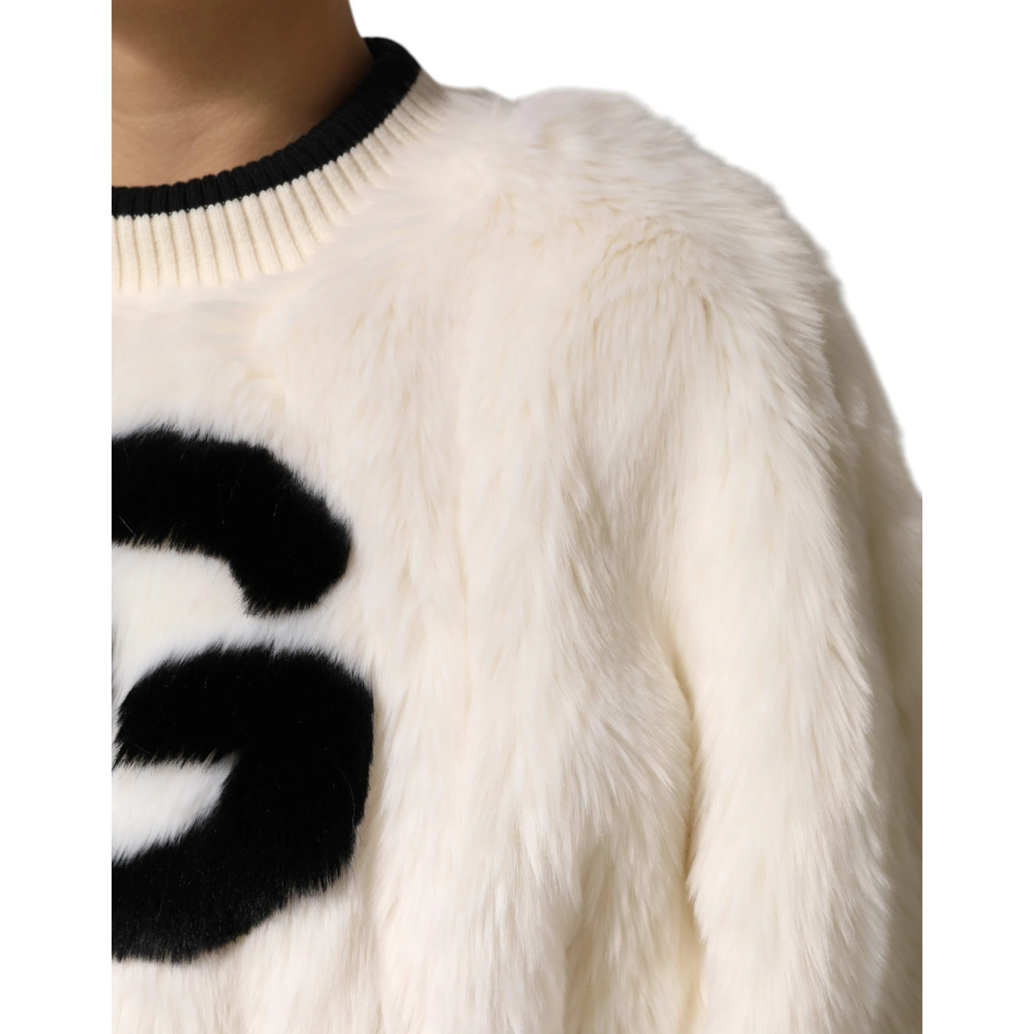 White Cropped Faux Fur DG Sweatshirt Sweater