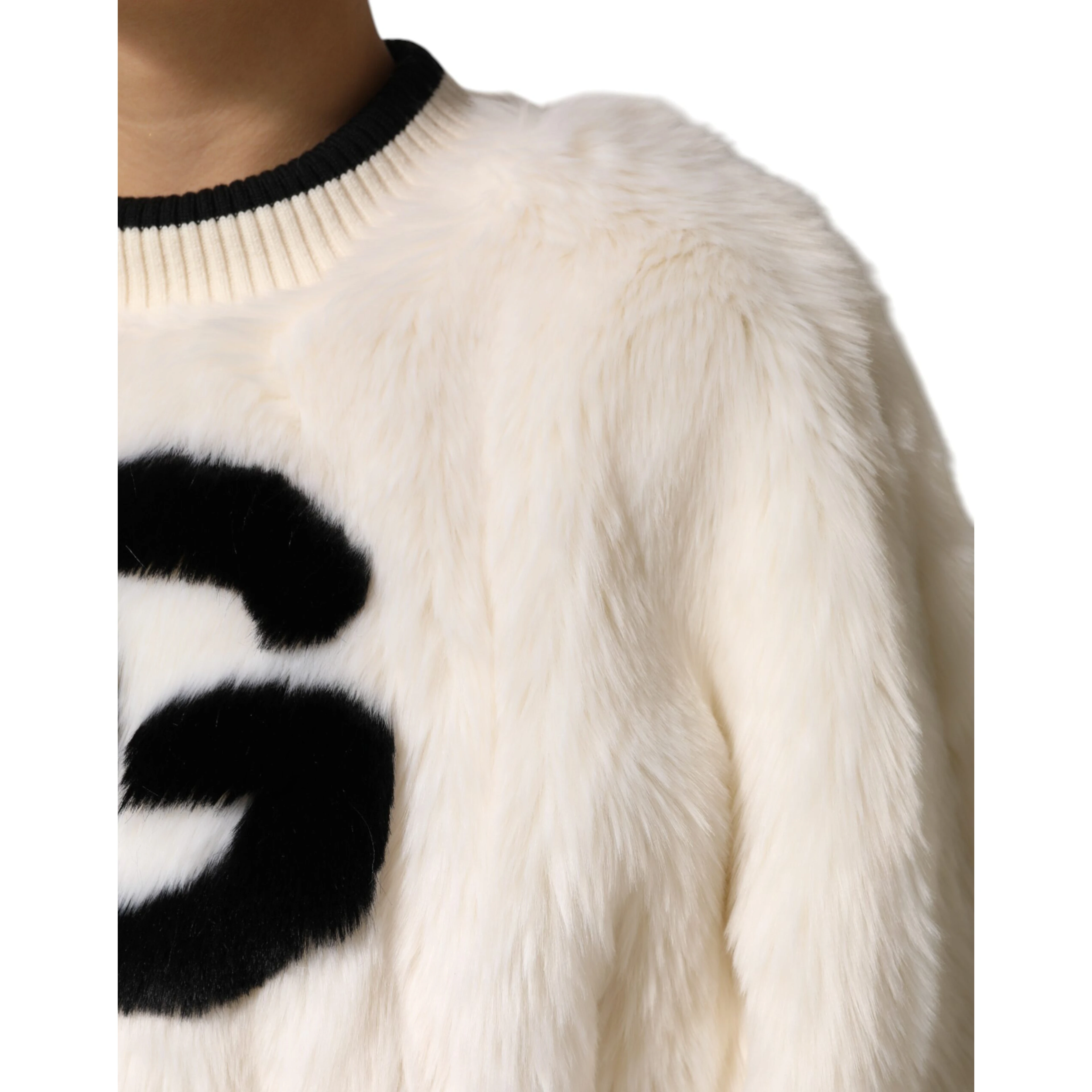 White Cropped Faux Fur DG Sweatshirt Sweater