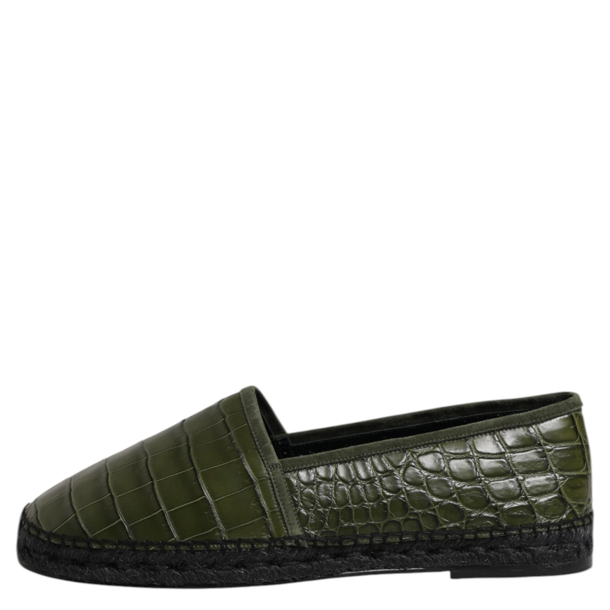 Green Exotic Leather Espadrilles Slip On Shoes