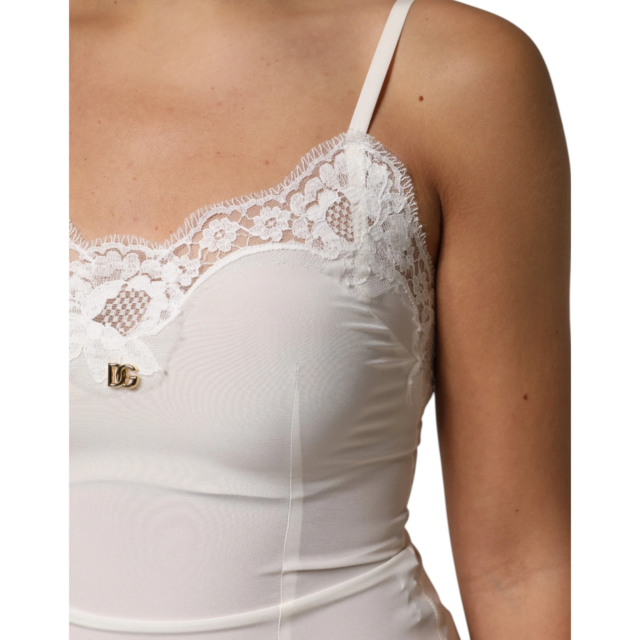 White Lace Gold DG Logo Silk Dress Sleepwear