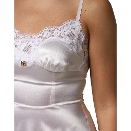 White Lace Gold DG Logo Silk Dress Sleepwear