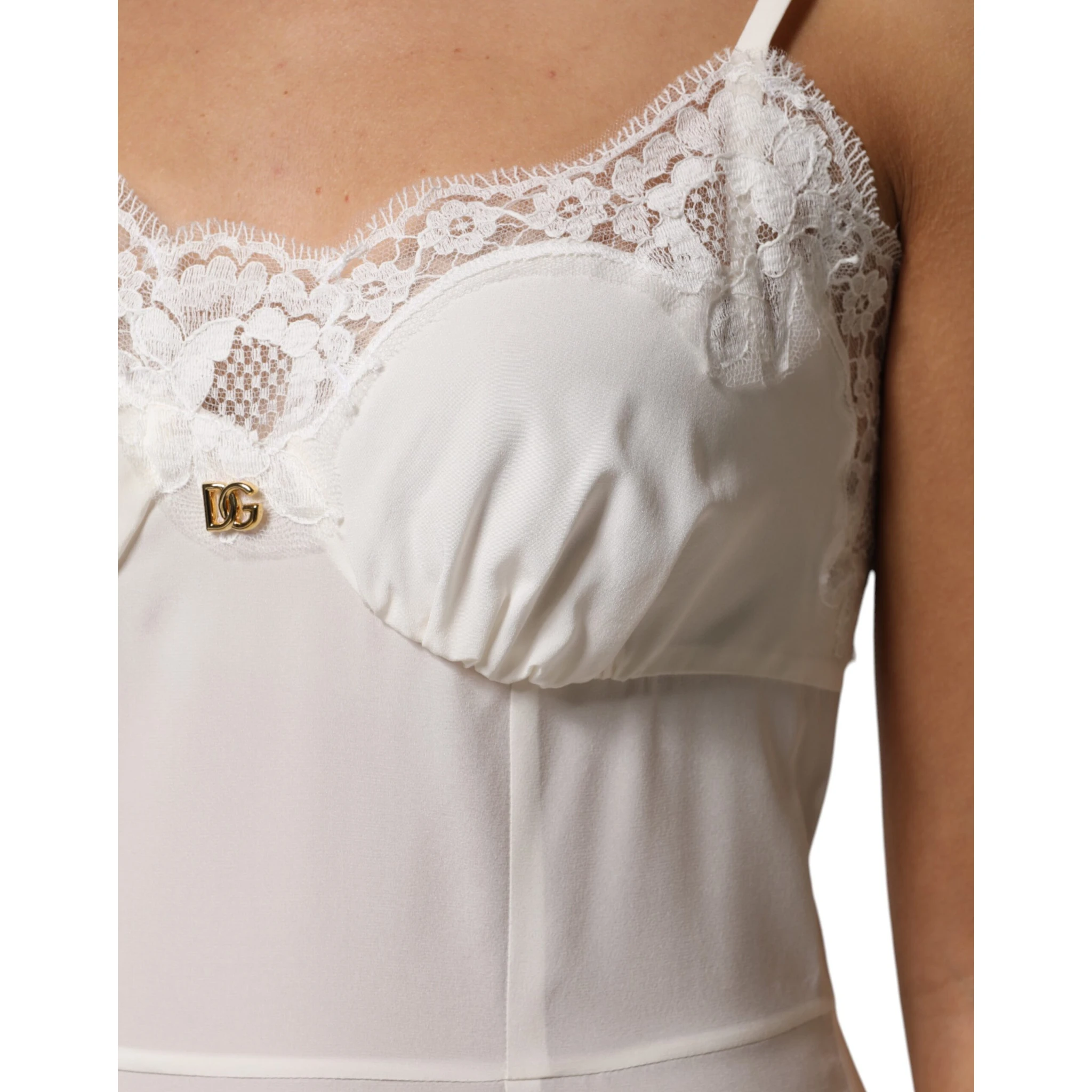 White Lace Gold DG Logo Silk Dress Sleepwear