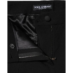 Black Wool High Waist Tapered Pants