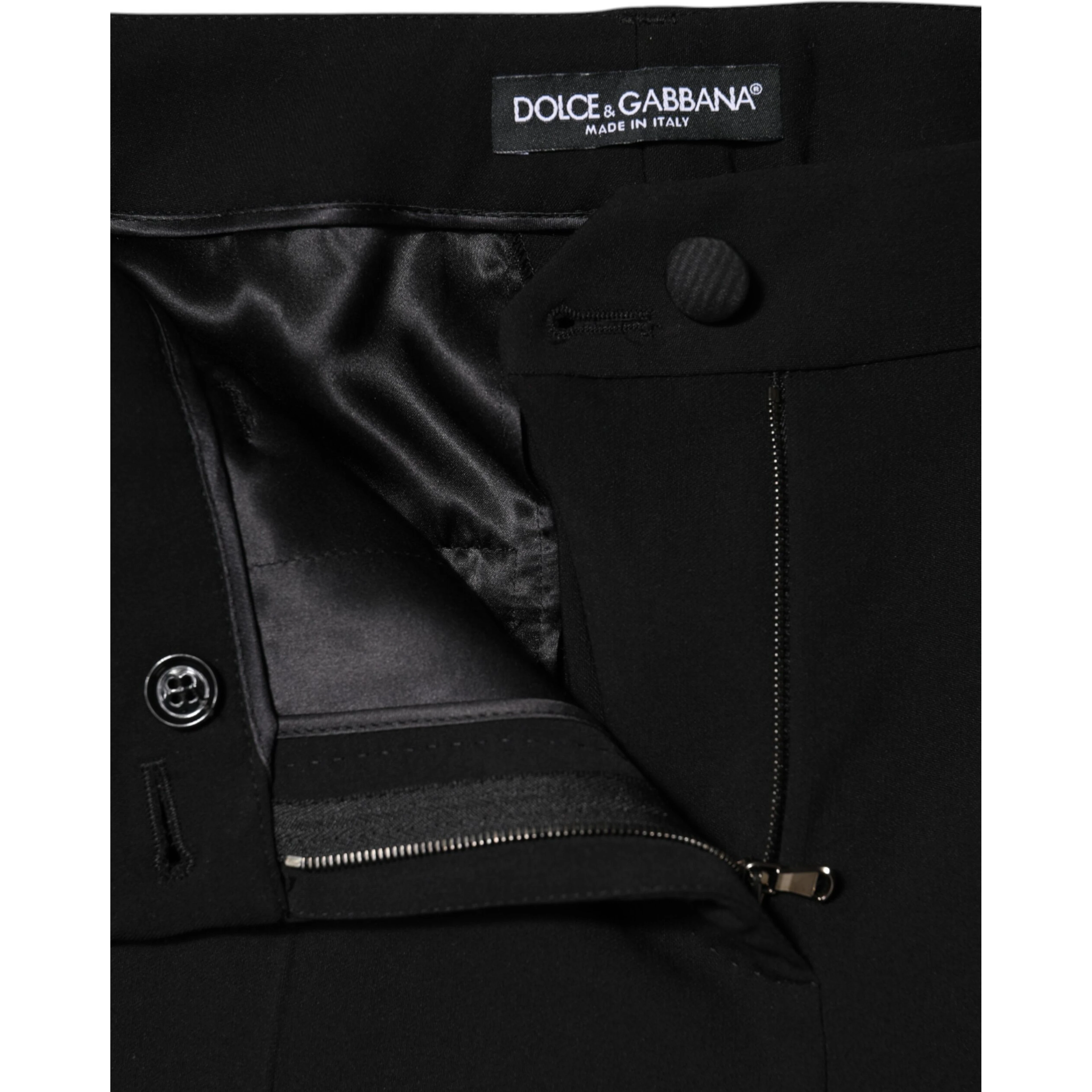 Black Wool High Waist Tapered Pants