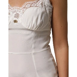 White Lace DG Logo Silk Dress Sleepwear