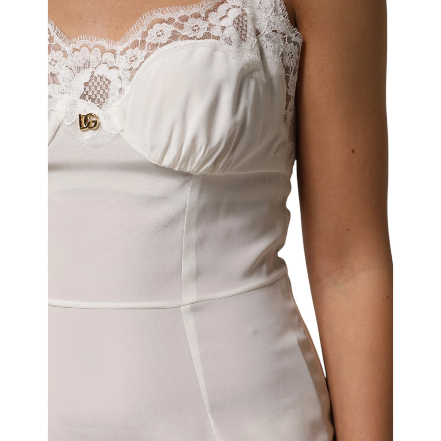 White Lace DG Logo Silk Dress Sleepwear