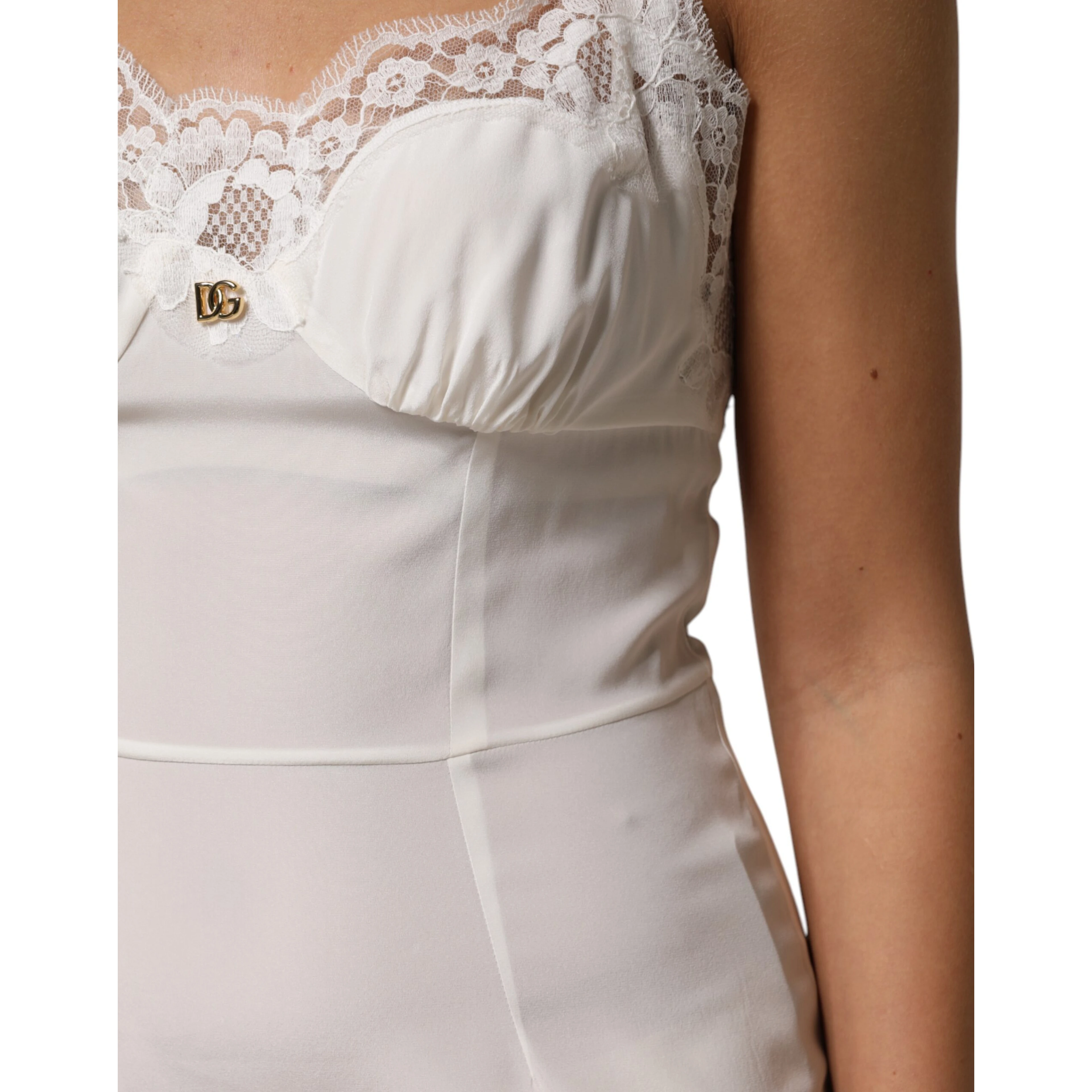 White Lace DG Logo Silk Dress Sleepwear