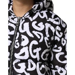 Black White DG Mania Hooded Long Coat Jacket