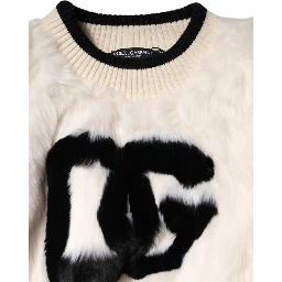 White Cropped Faux Fur DG Sweatshirt Sweater