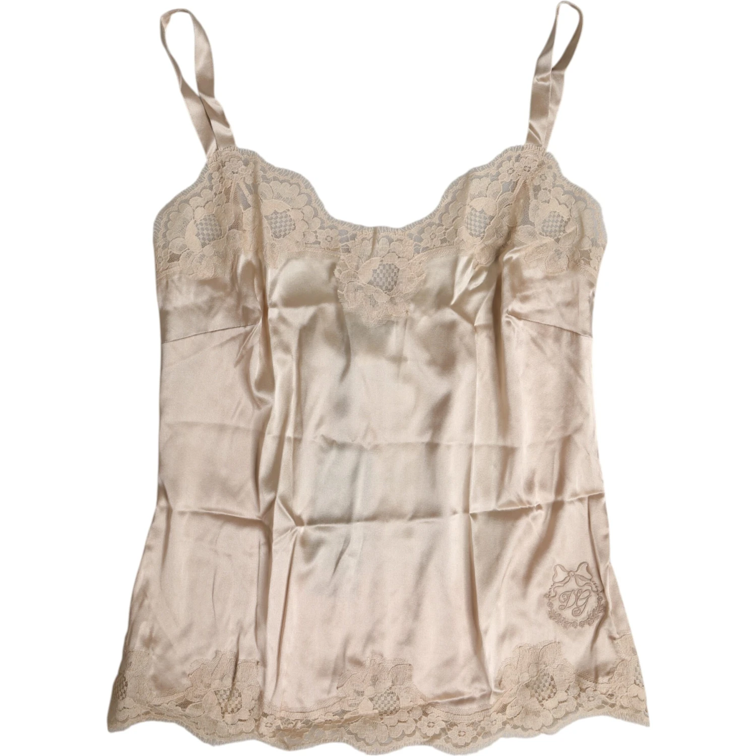 Beige Lace Silk Satin Tank Lingerie Underwear