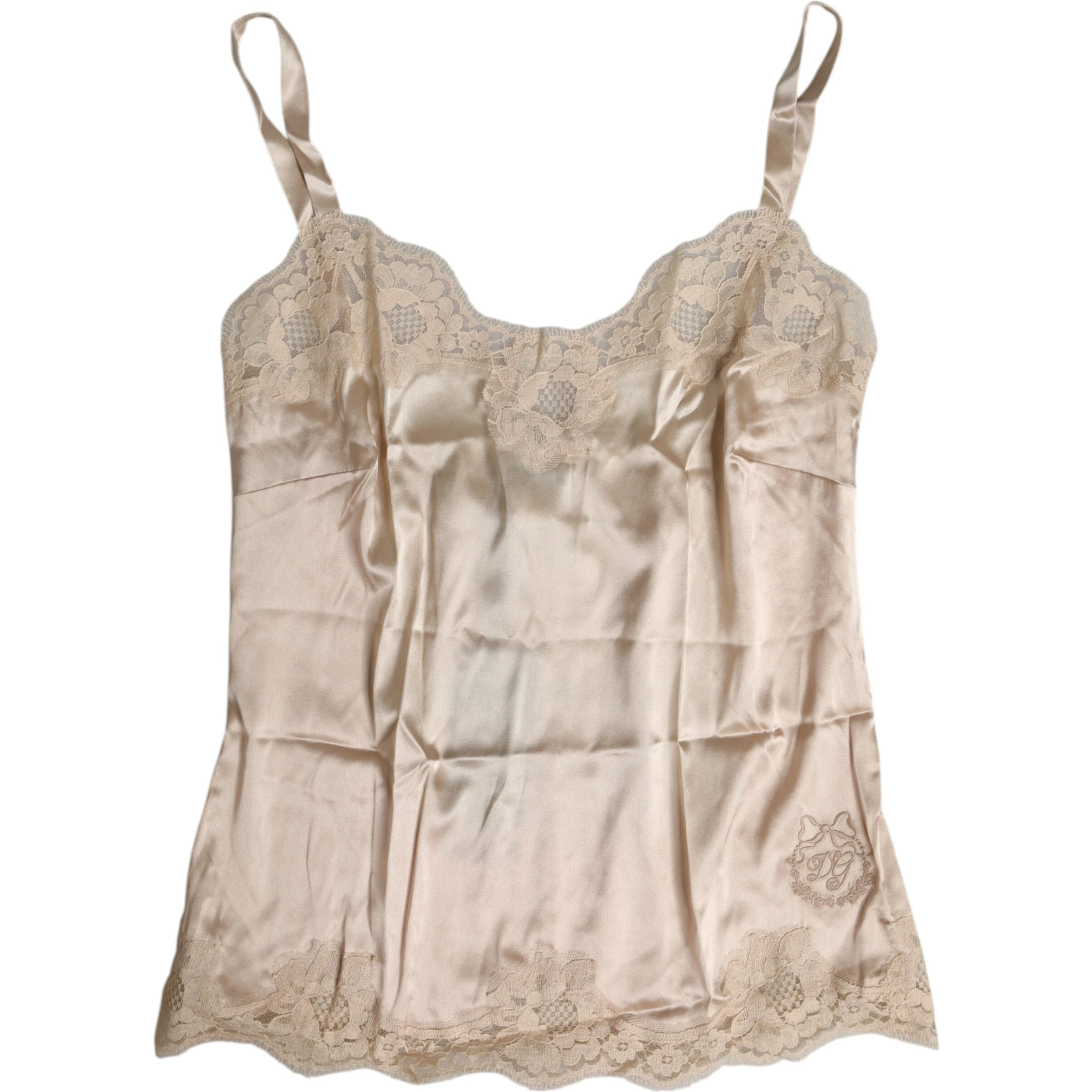 Beige Lace Silk Satin Tank Lingerie Underwear