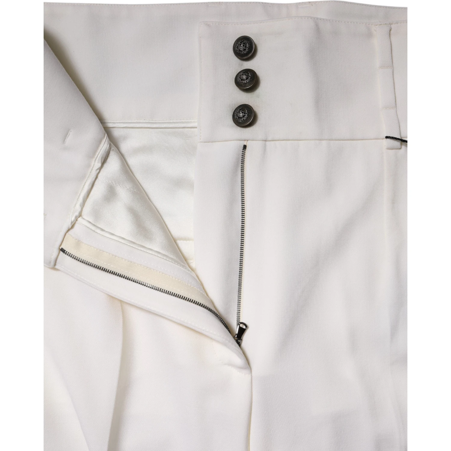 White Wool High Waist Tapered Pants