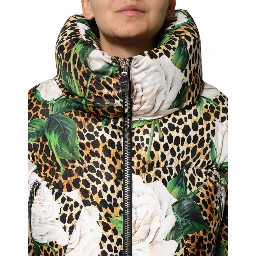 Multicolor Leopard Rose Puffer Quilted Jacket