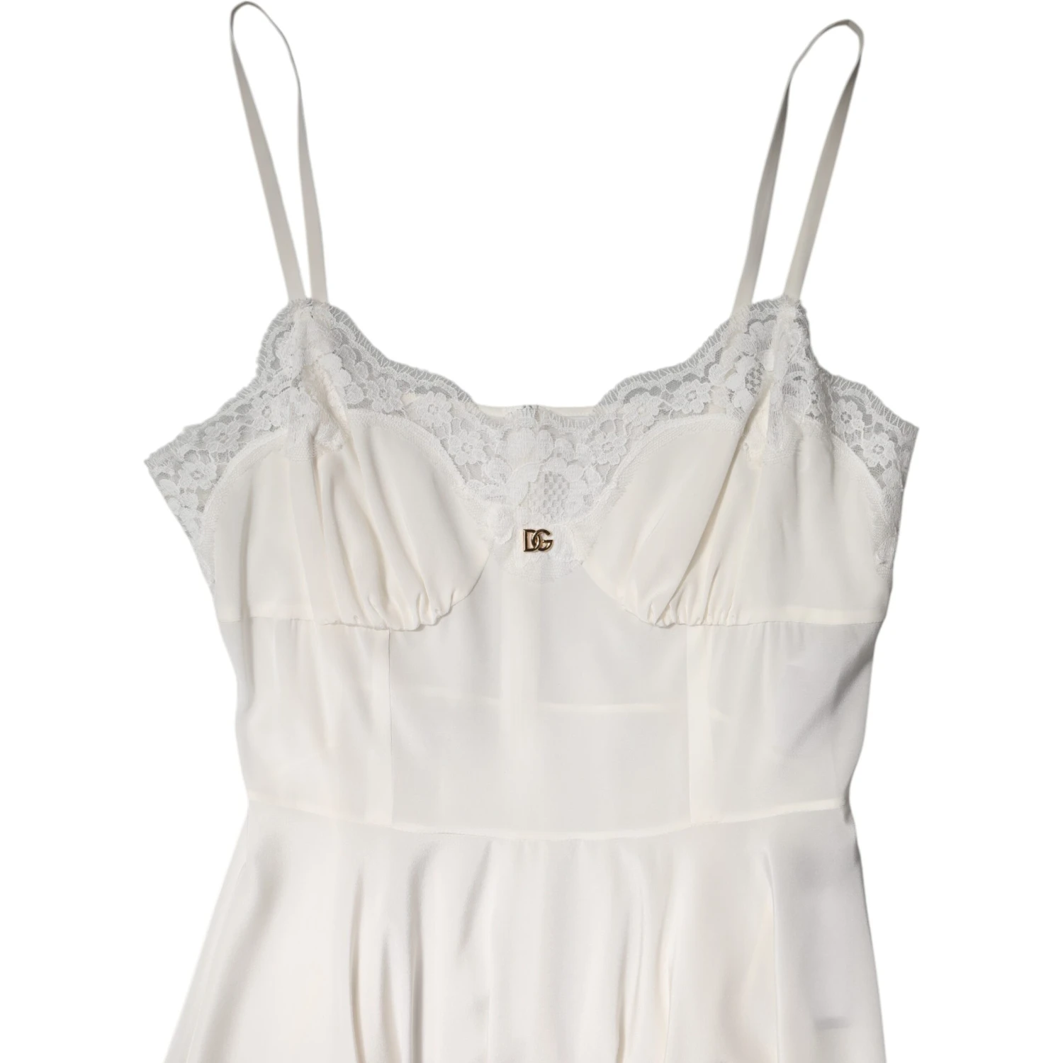 White Lace Gold DG Logo Silk Dress Sleepwear