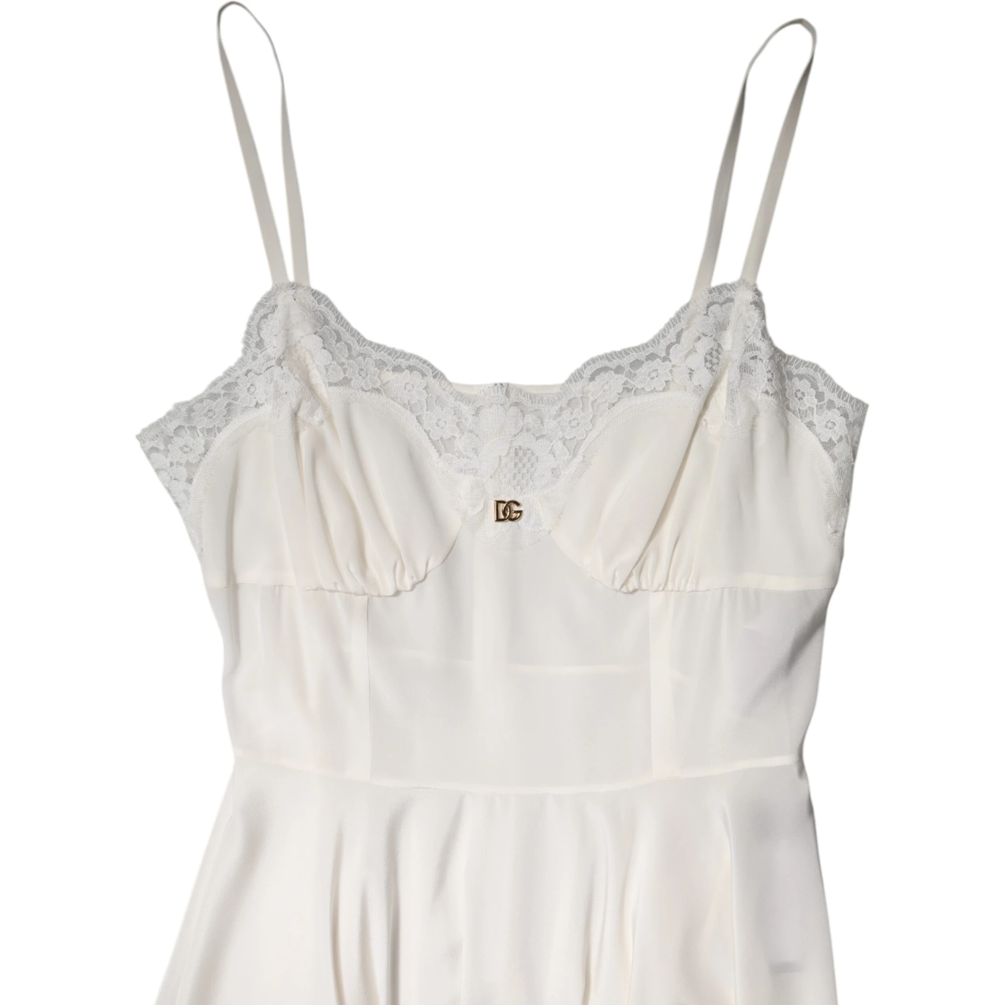 White Lace Gold DG Logo Silk Dress Sleepwear