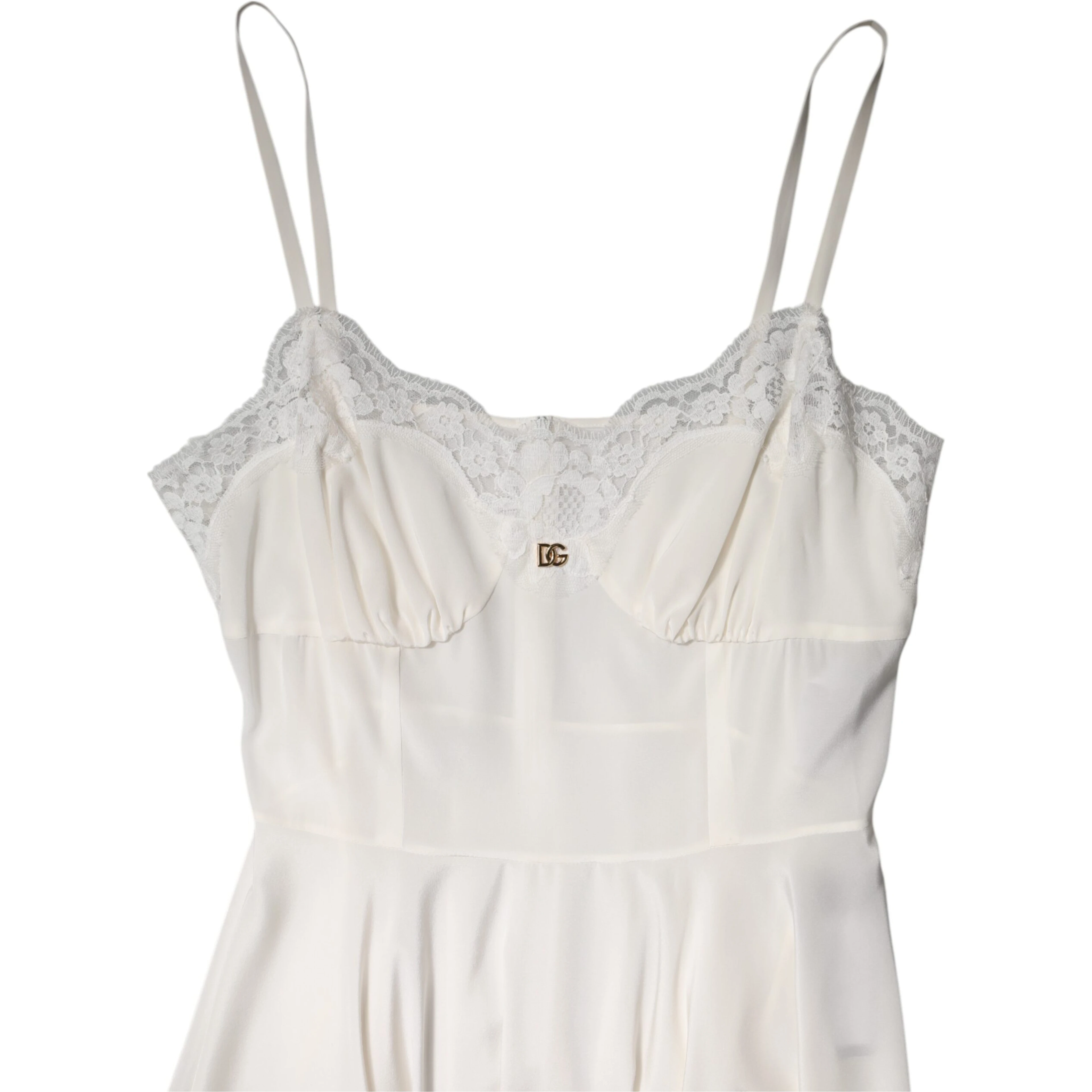 White Lace Gold DG Logo Silk Dress Sleepwear
