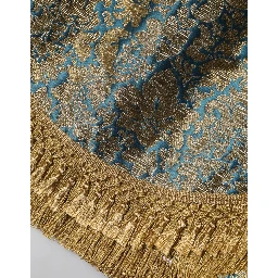 Blue Floral Jacquard Tasseled Mini Skirt