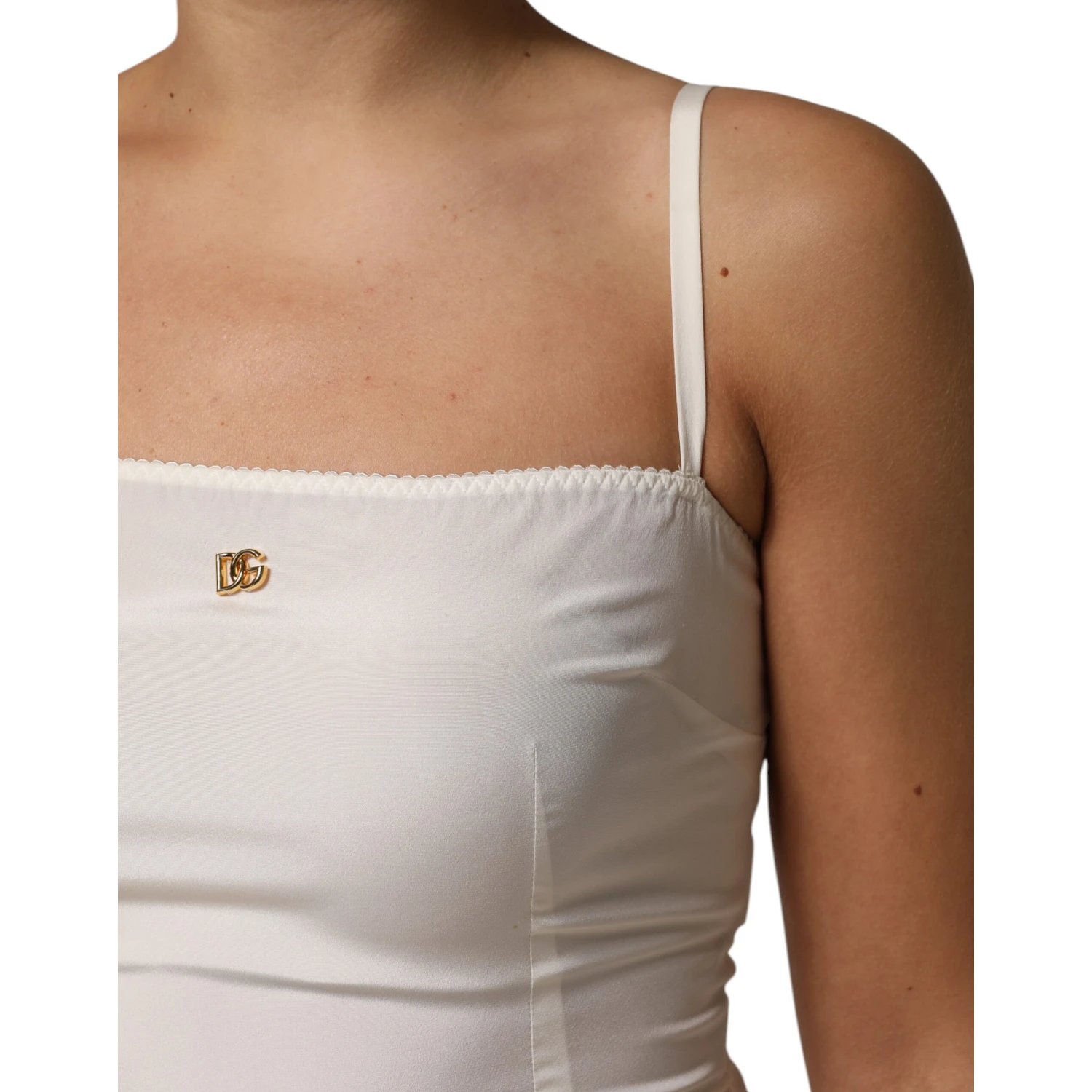 White Full Slip DG Logo Silk Dress Sleepwear