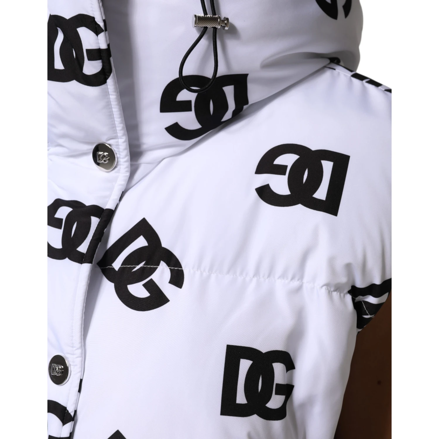 White Black DG Mania Polyester Puffer Jacket