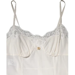 White Lace Gold DG Logo Silk Dress Sleepwear
