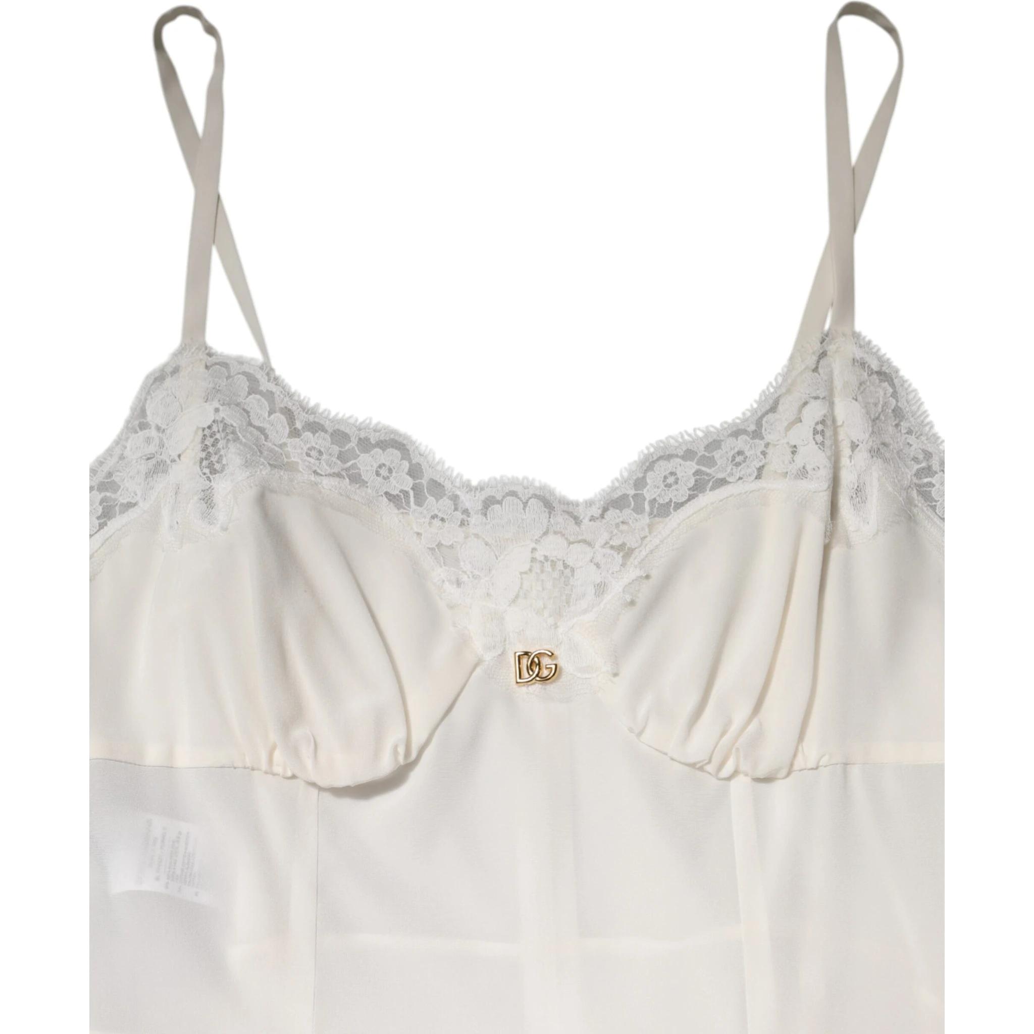 White Lace Gold DG Logo Silk Dress Sleepwear