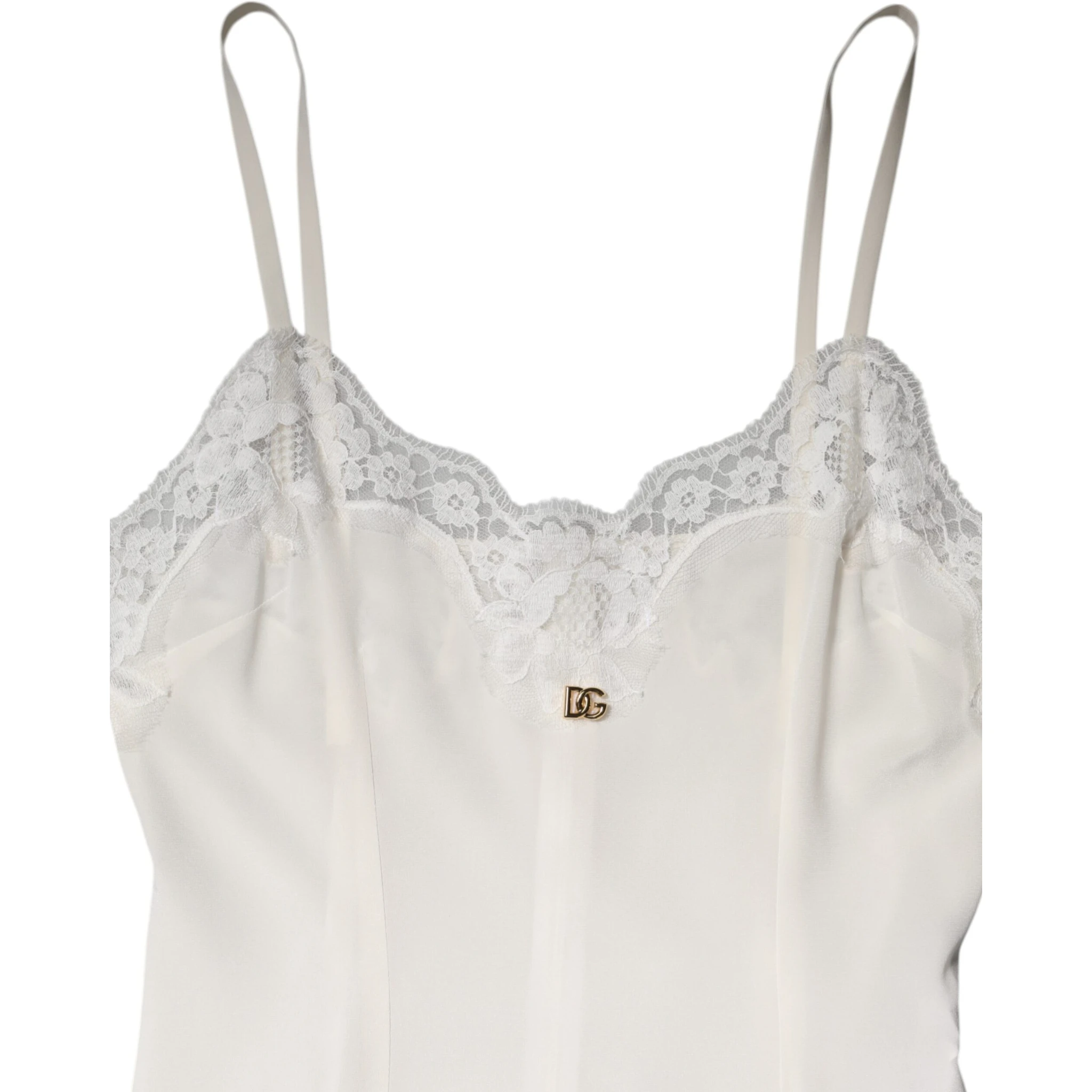 White Lace Gold DG Logo Silk Dress Sleepwear