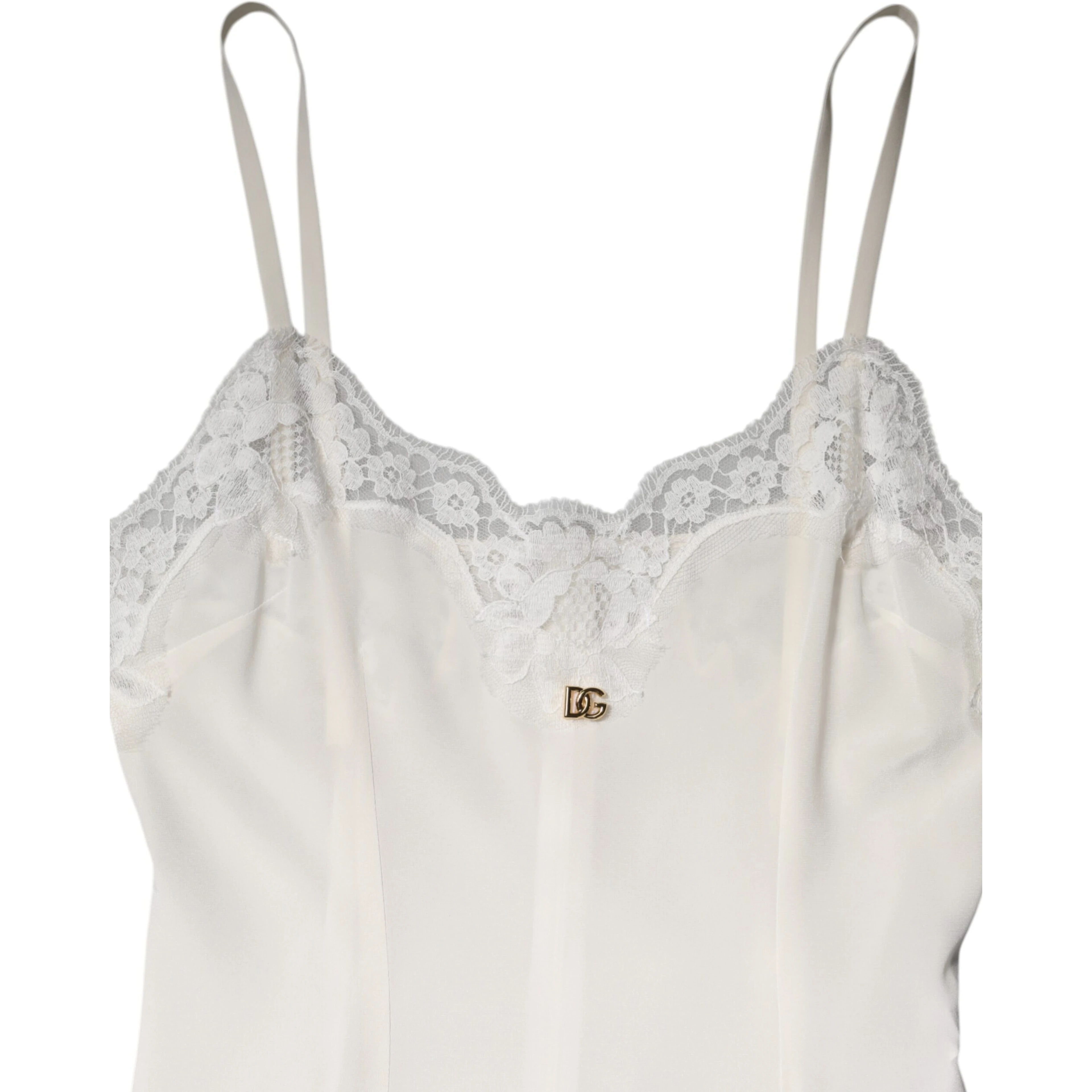 White Lace Gold DG Logo Silk Dress Sleepwear