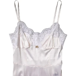 White Lace Gold DG Logo Silk Dress Sleepwear