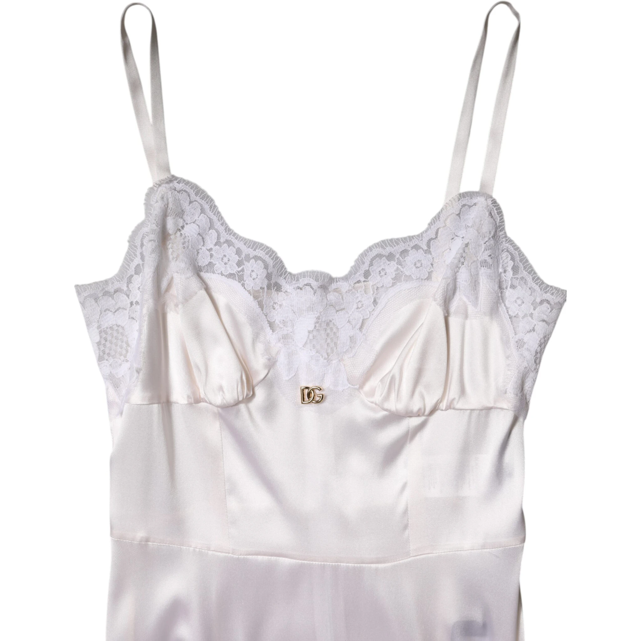 White Lace Gold DG Logo Silk Dress Sleepwear