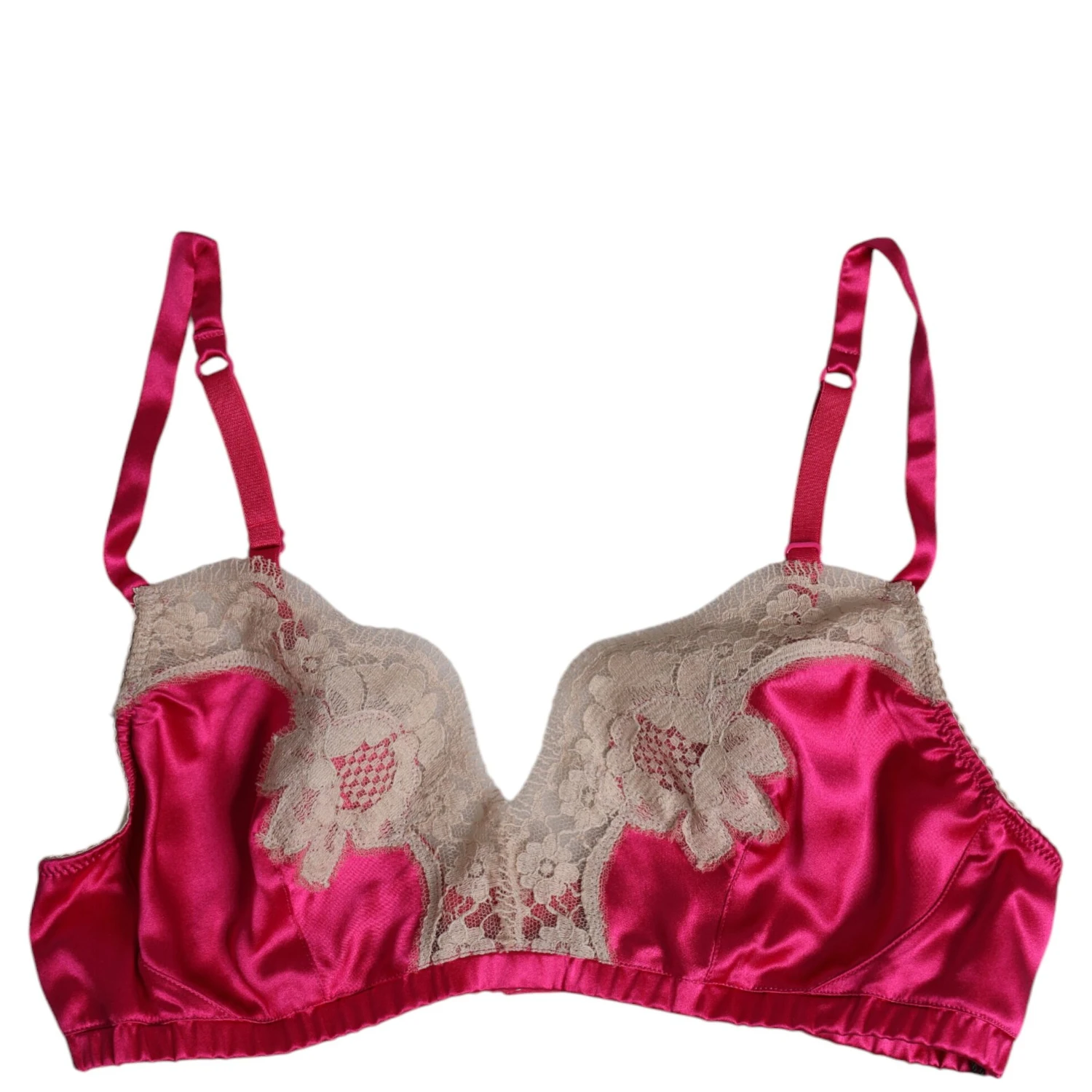 Magenta Floral Lace Silk Non Wire Bra Underwear