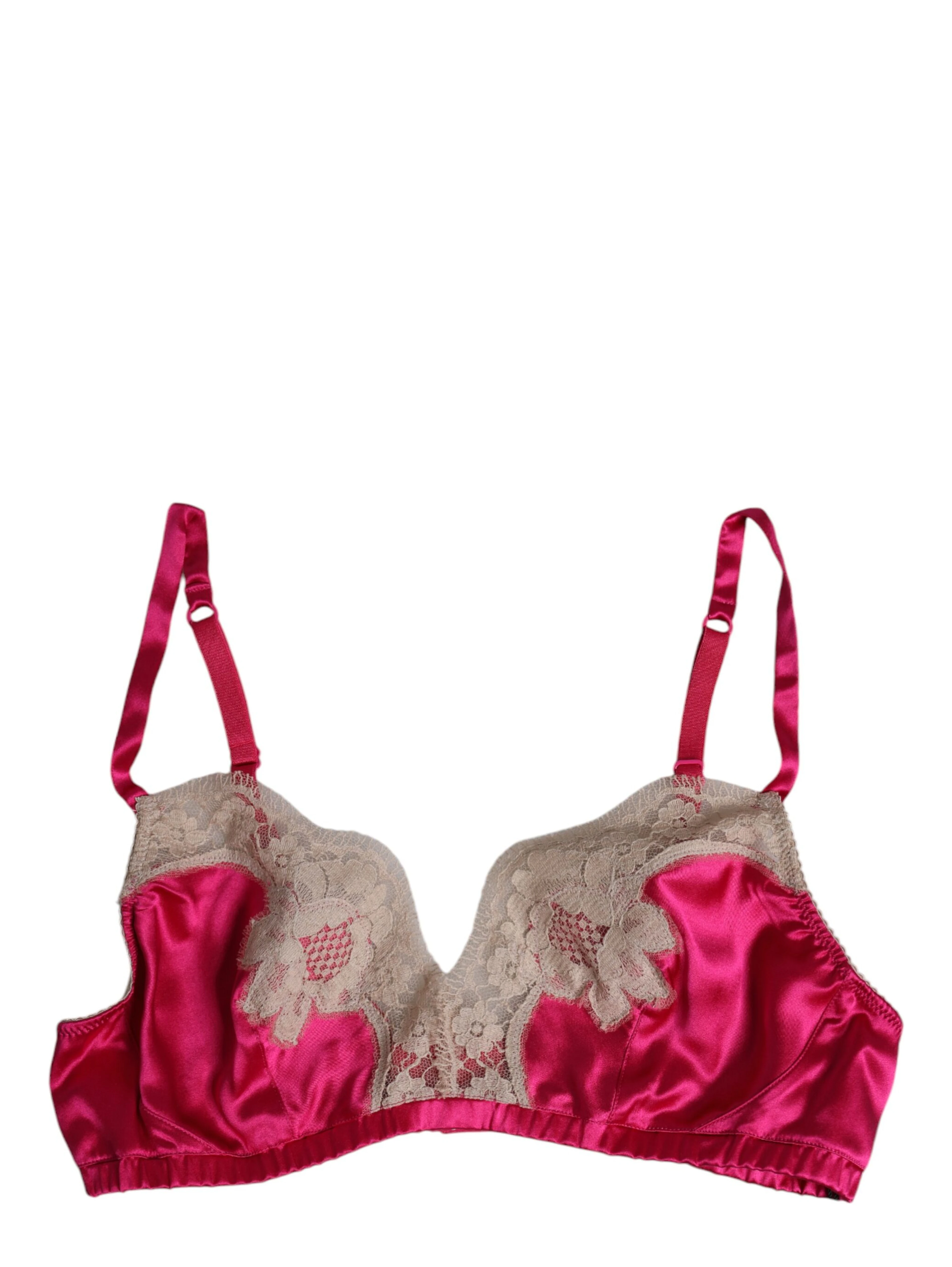 Magenta Floral Lace Silk Non Wire Bra Underwear