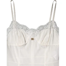 White Lace DG Logo Silk Dress Sleepwear