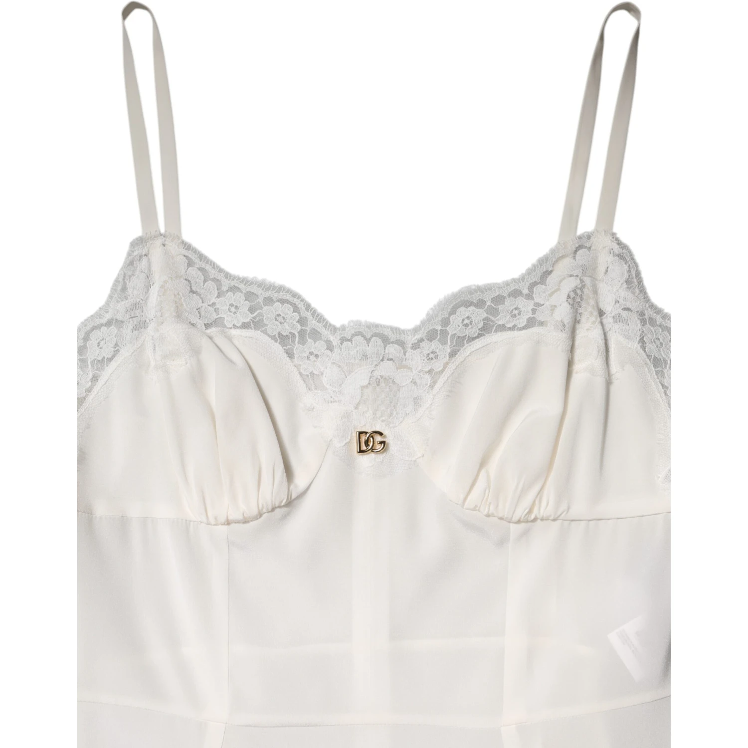 White Lace DG Logo Silk Dress Sleepwear