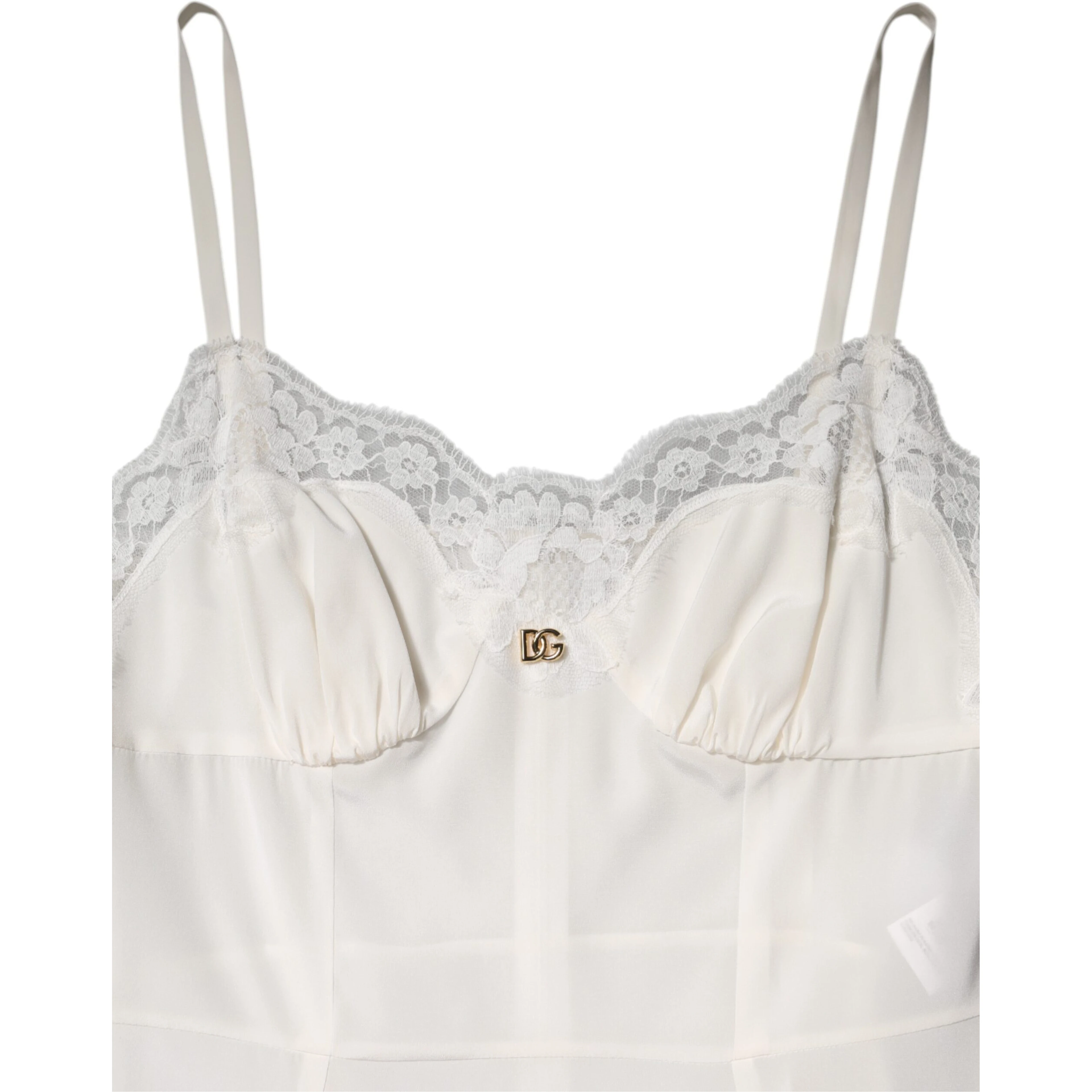 White Lace DG Logo Silk Dress Sleepwear