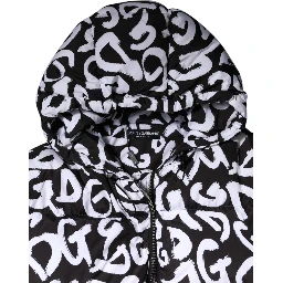 Black White DG Mania Hooded Long Coat Jacket