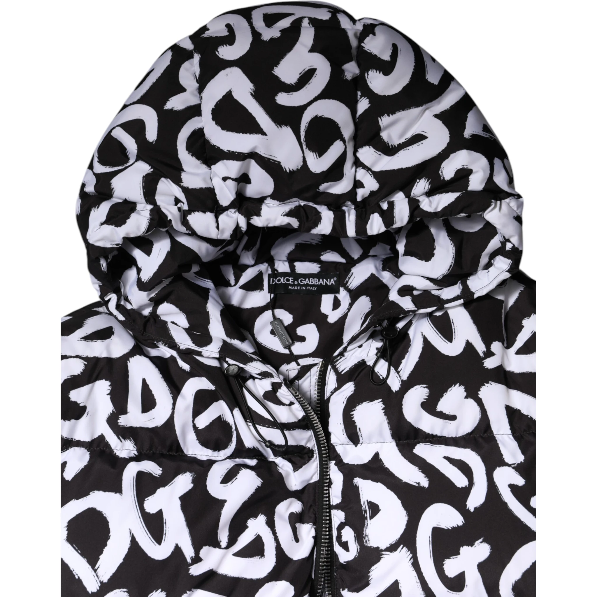 Black White DG Mania Hooded Long Coat Jacket