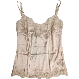 Beige Lace Silk Satin Tank Lingerie Underwear