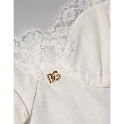 White Lace Gold DG Logo Silk Dress Sleepwear