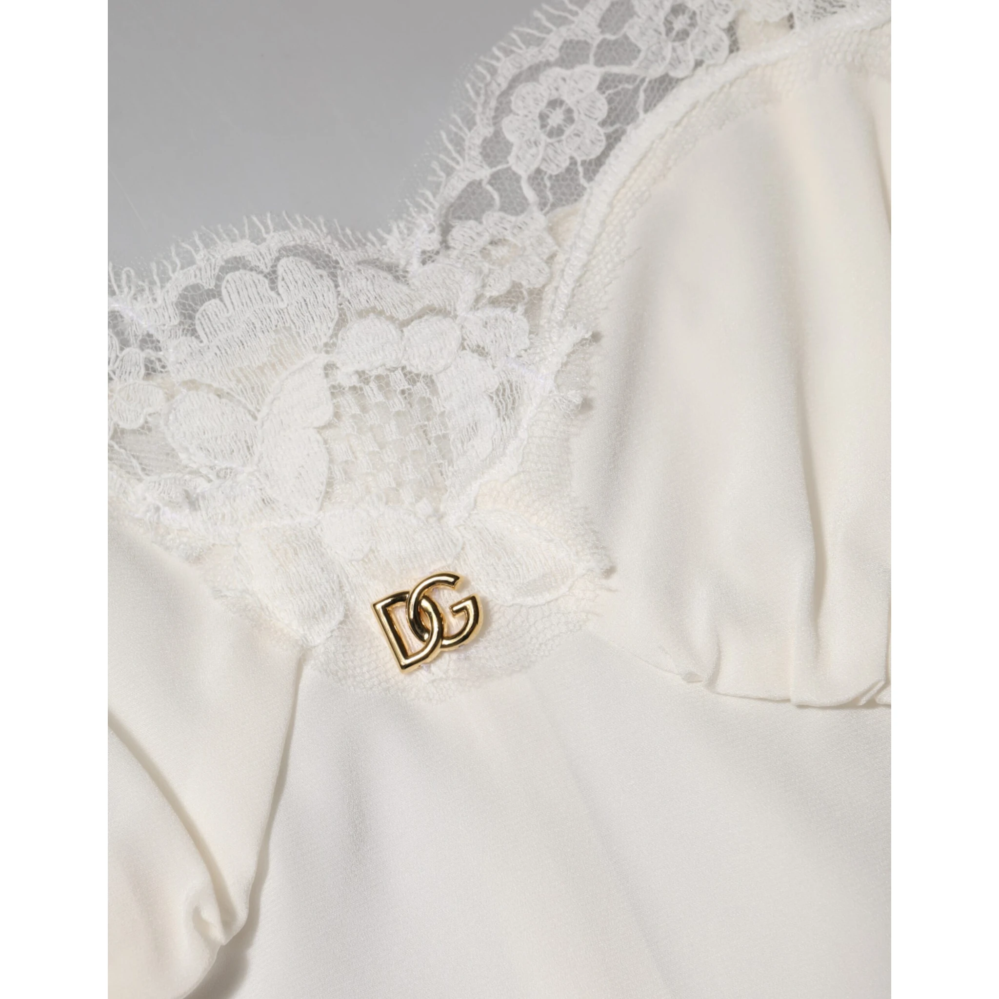 White Lace Gold DG Logo Silk Dress Sleepwear