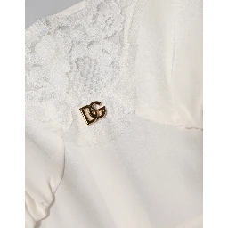 White Lace Gold DG Logo Silk Dress Sleepwear