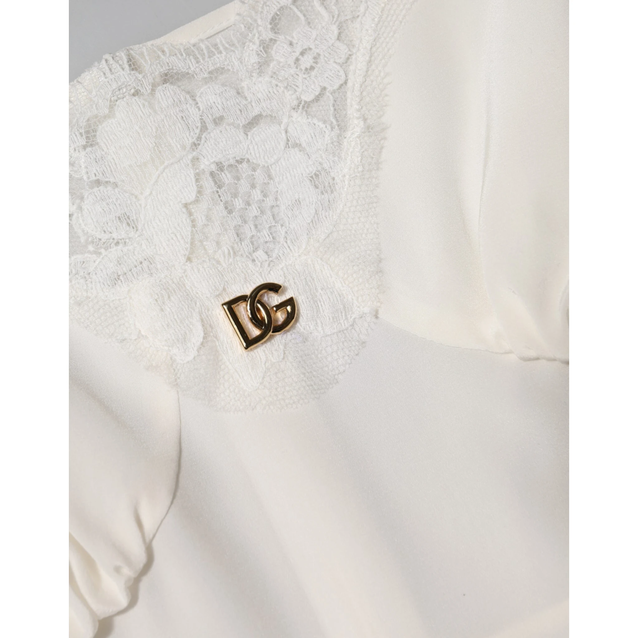 White Lace Gold DG Logo Silk Dress Sleepwear