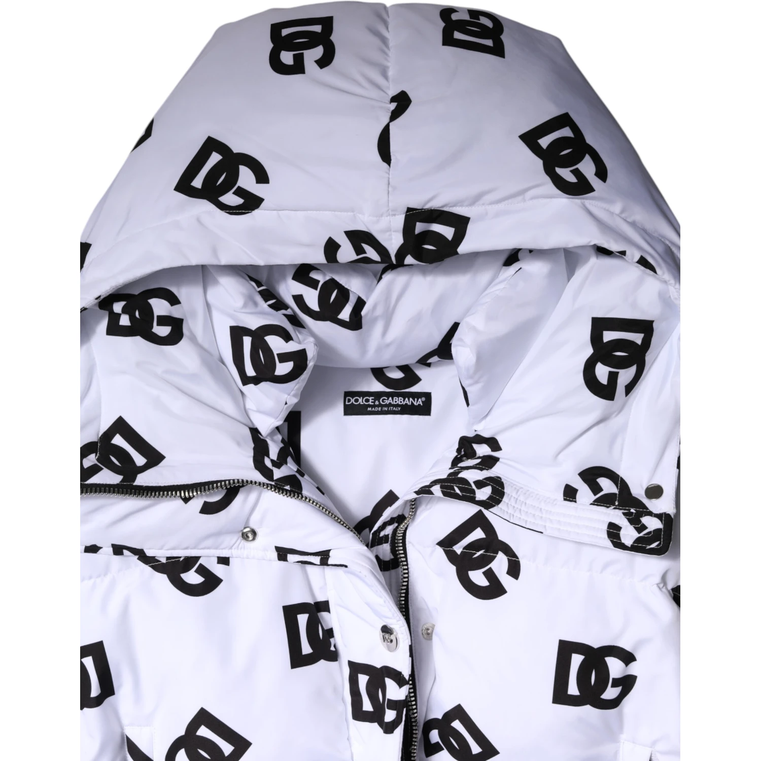 White Black DG Mania Polyester Puffer Jacket