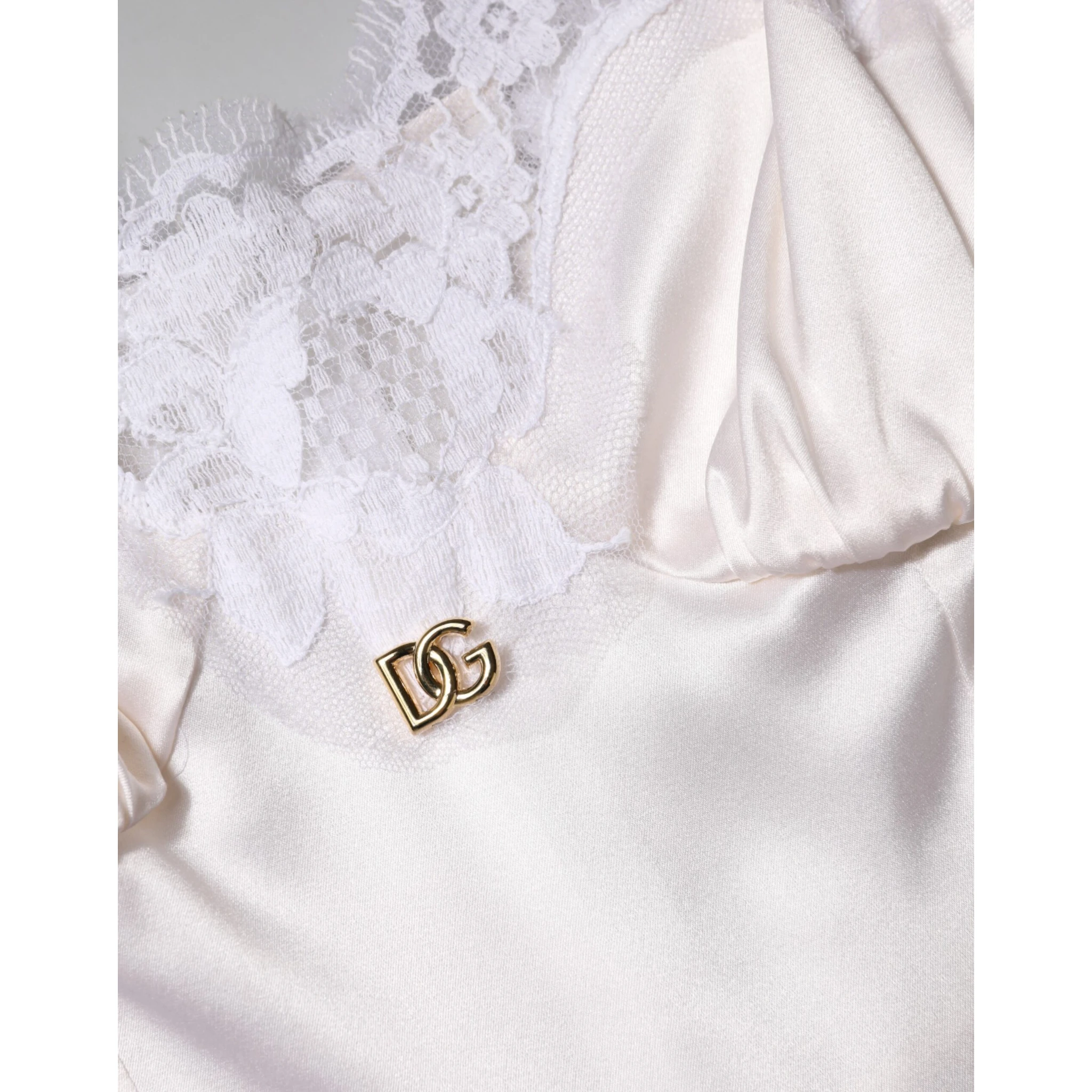 White Lace Gold DG Logo Silk Dress Sleepwear