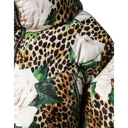 Multicolor Leopard Rose Puffer Quilted Jacket