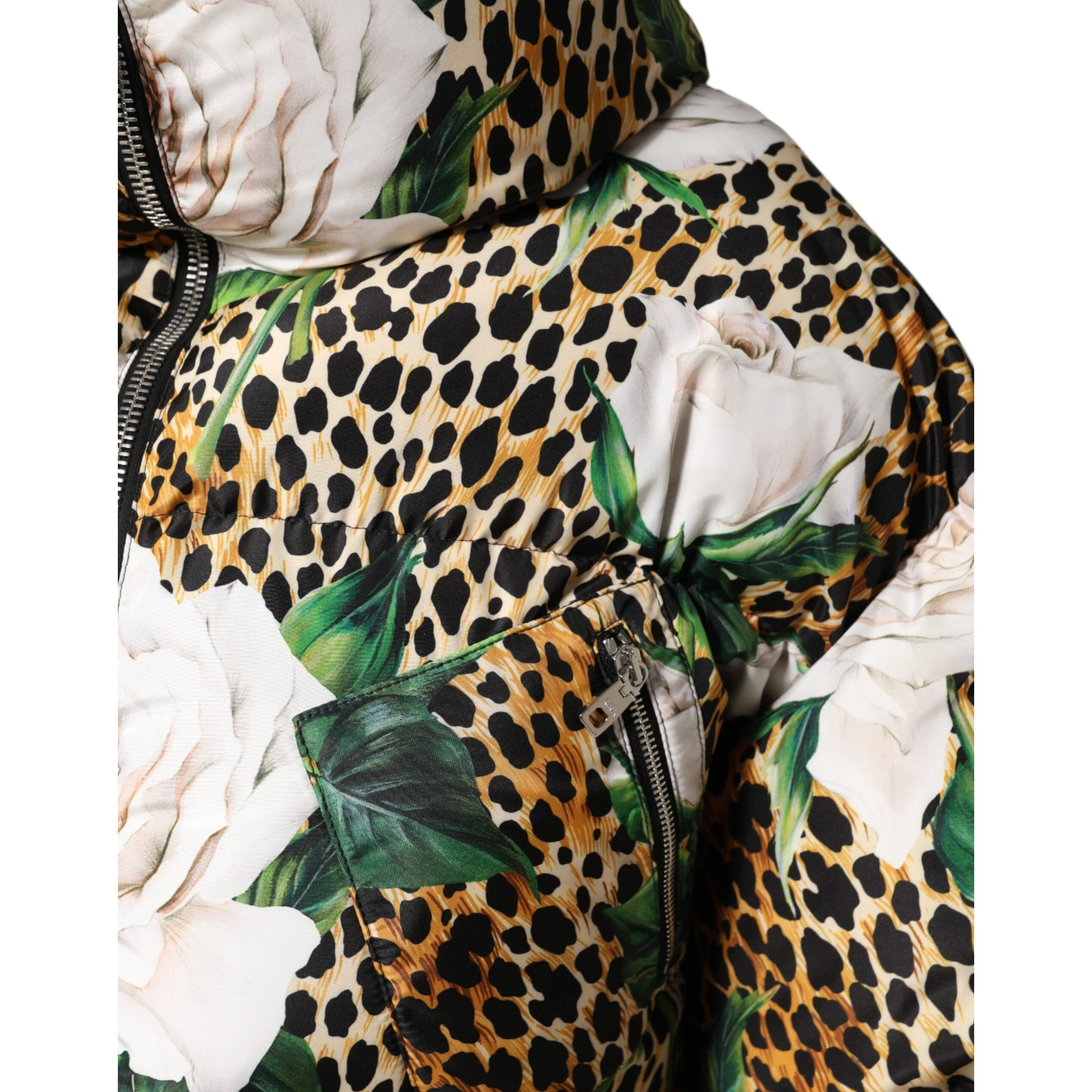 Multicolor Leopard Rose Puffer Quilted Jacket
