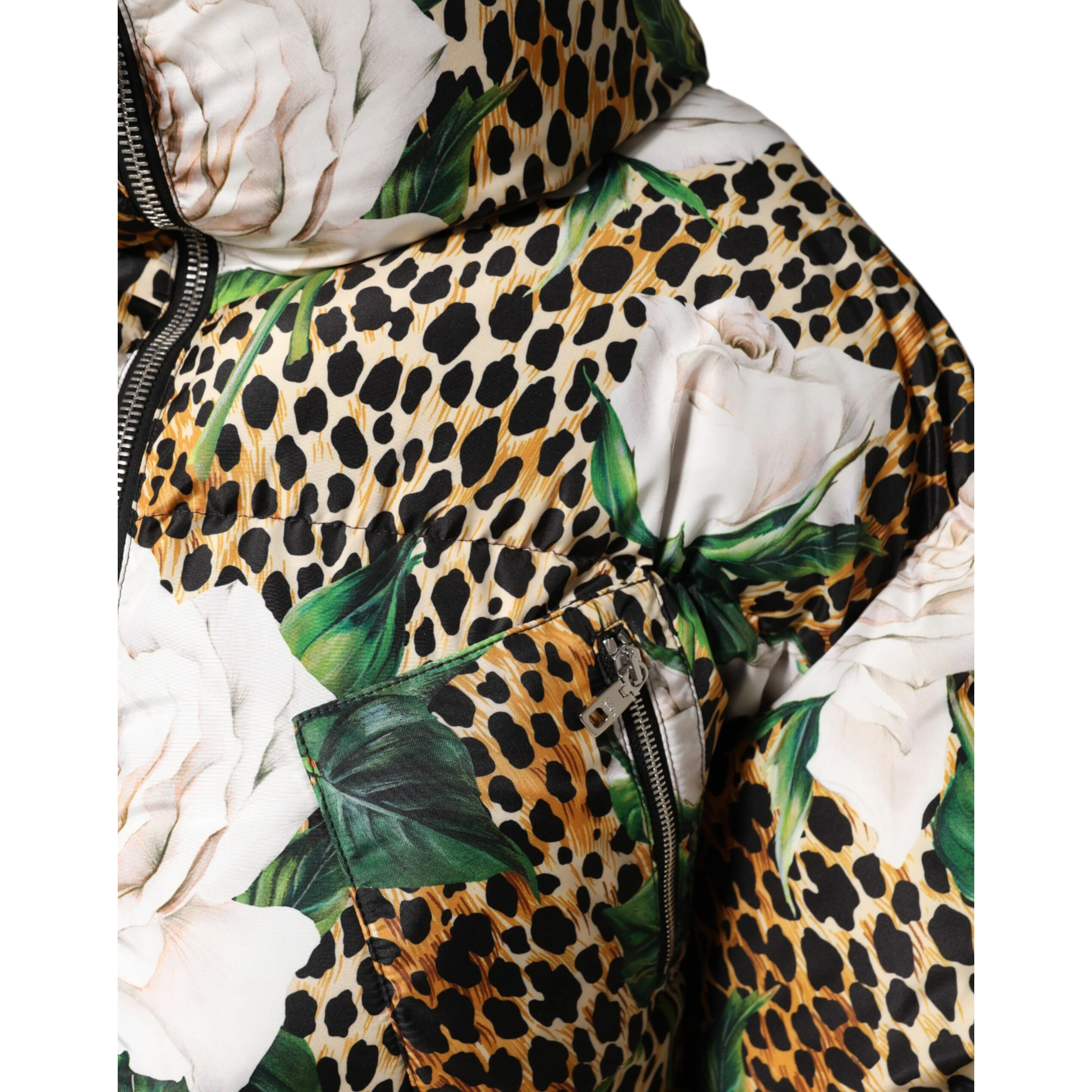 Multicolor Leopard Rose Puffer Quilted Jacket