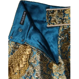 Blue Floral Jacquard Tasseled Mini Skirt