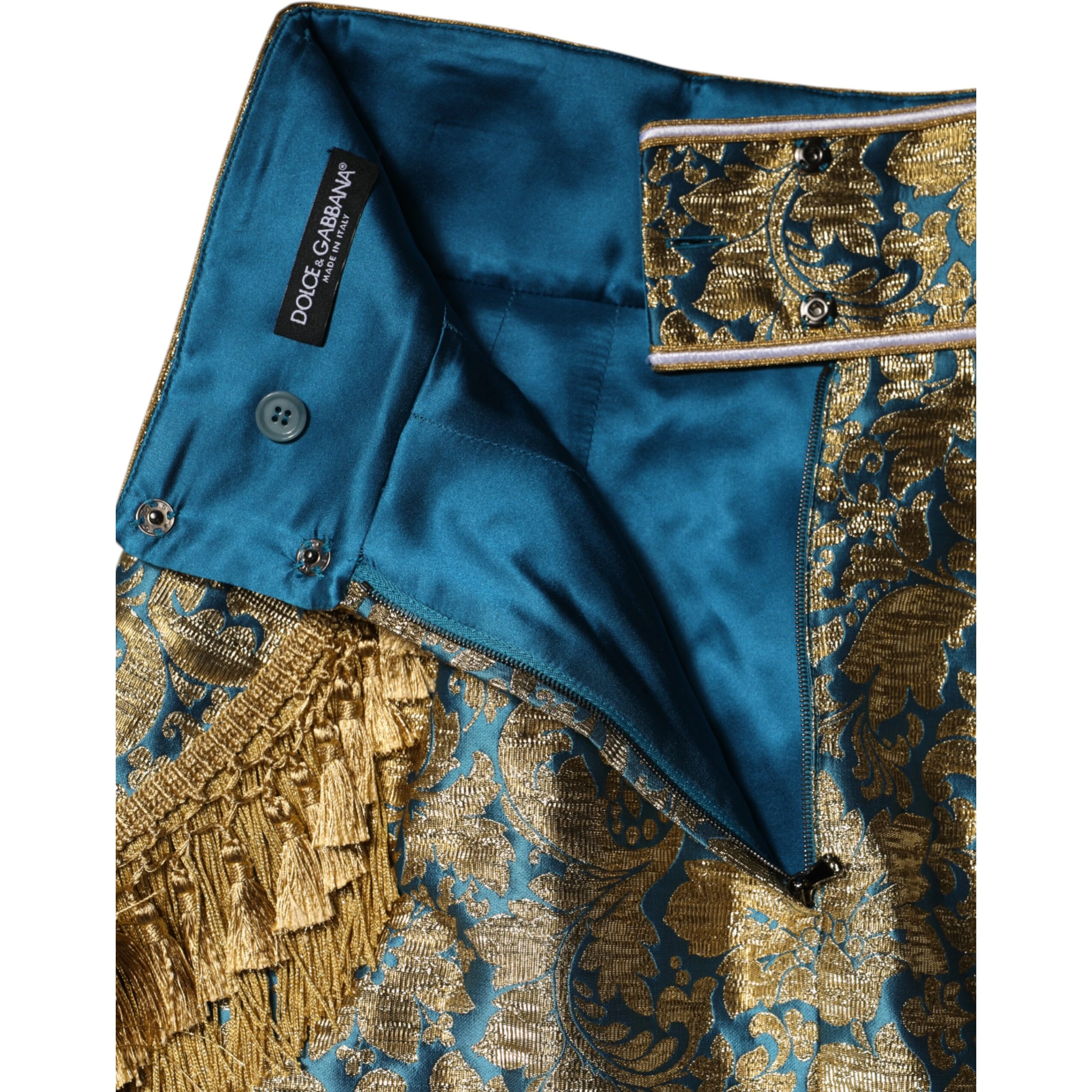 Blue Floral Jacquard Tasseled Mini Skirt