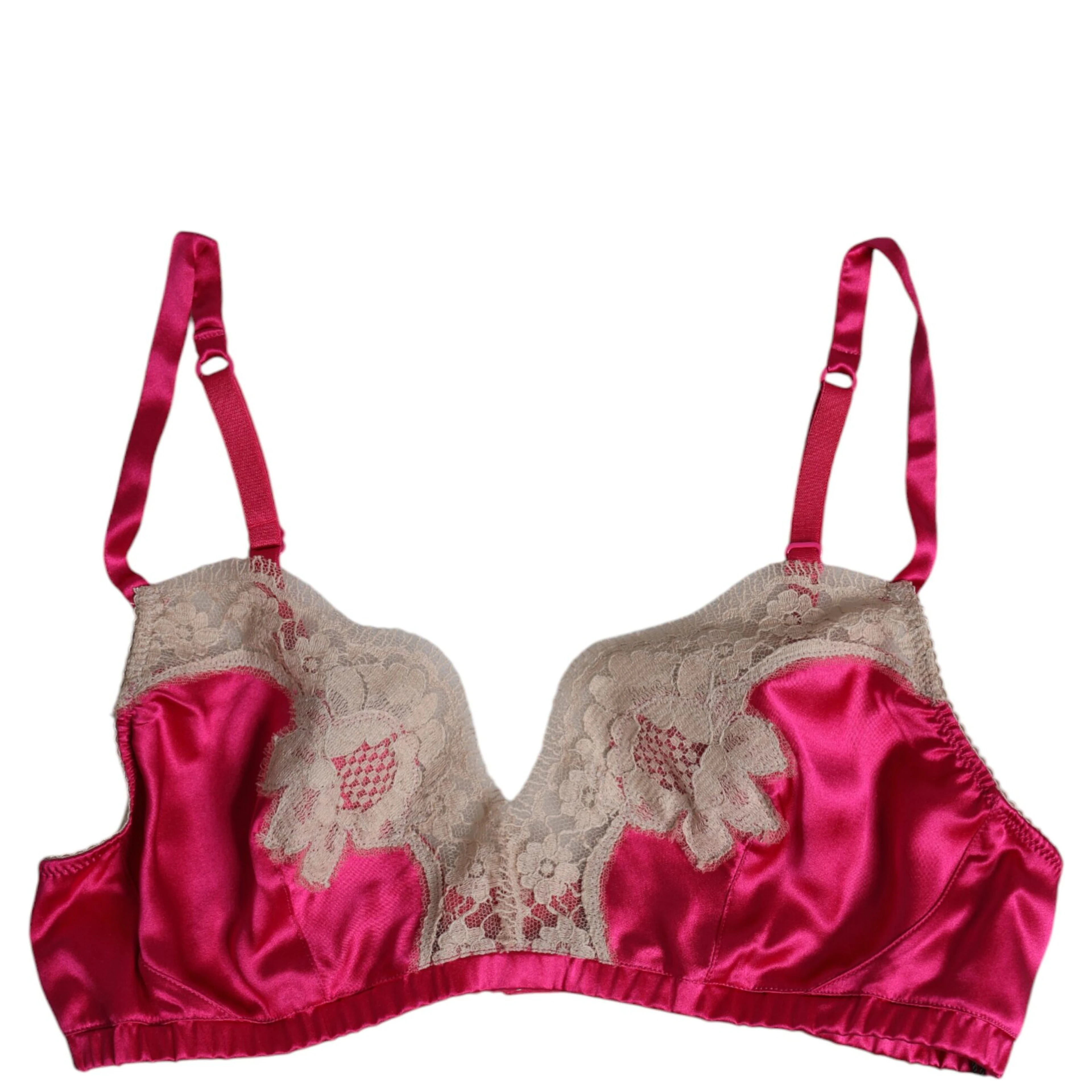 Magenta Floral Lace Silk Non Wire Bra Underwear