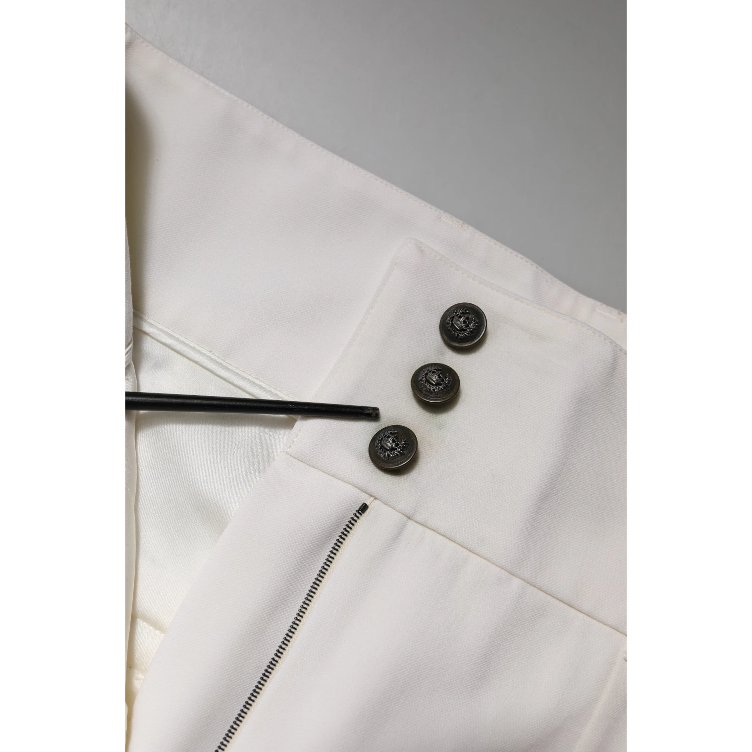 White Wool High Waist Tapered Pants